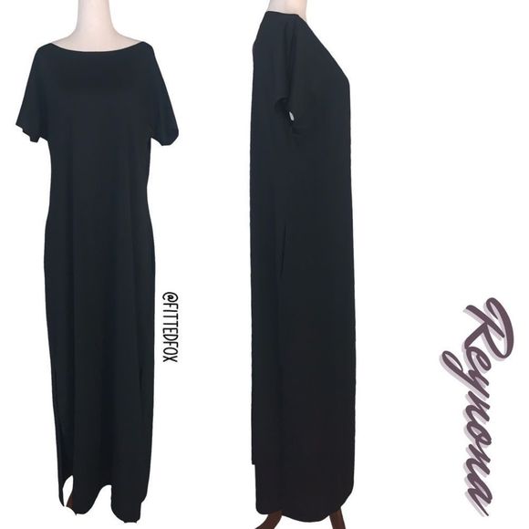 RAYNONA SHORT SLEEVE SCOOP NECK MAXI DRESS WITH POCKETS & SIDE SLIT | MEDIUM - Picture 2 of 3